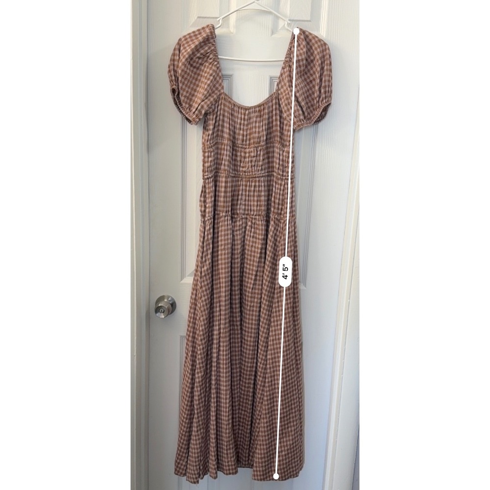 Reformation Lillet Dress Brown Gingham Check Puff Sleeve Smocked Maxi 2‎ NWT - Picture 7 of 7